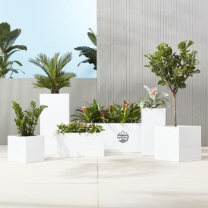 Chậu composite hình chữ nhật màu trắng