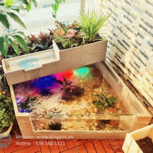 Bể cá composite kèm thác nước và tiểu cảnh
